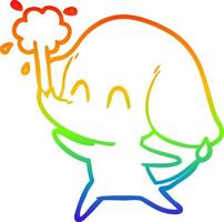 rainbow gradient line drawing cute cartoon elephant spouting water vector