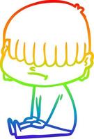 Dibujo de línea de gradiente de arco iris chico de dibujos animados con cabello desordenado vector