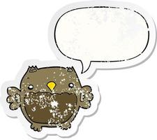 cartoon owl and speech bubble distressed sticker vector