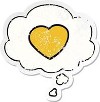 cartoon love heart and thought bubble as a distressed worn sticker vector