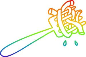 rainbow gradient line drawing cartoon spaghetti on fork vector