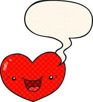 cartoon love heart character and speech bubble in comic book style vector