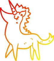 unicornio de dibujos animados de dibujo de línea de gradiente cálido vector