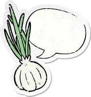 cartoon garlic bulb and speech bubble distressed sticker vector