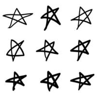 Set of hand drawn doodle stars isolated on white background