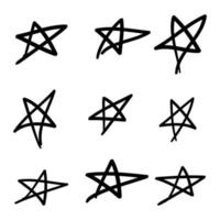 conjunto de estrellas de fideos dibujadas a mano aisladas sobre fondo blanco vector