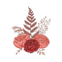 Colorful elegant autumn flowers composition. Modern floristry design elements. Vector illustration in sketch style