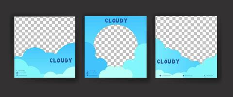 Set Of Digital business marketing banner for social media post template. Blue Color Background. Cloud Theme. Suitable for social media posts and web advertising vector