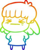 rainbow gradient line drawing cartoon angry girl vector