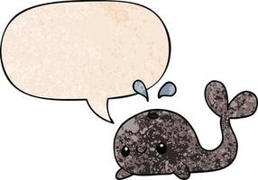 cute cartoon whale and speech bubble in retro texture style vector