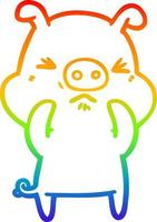 rainbow gradient line drawing cartoon angry pig vector