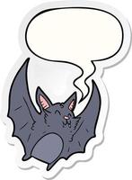 cartoon vampire halloween bat and speech bubble sticker vector