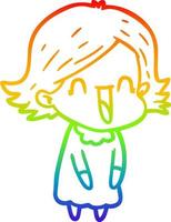 rainbow gradient line drawing cartoon happy woman vector