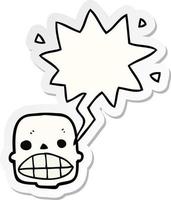 cartoon skull and speech bubble sticker vector