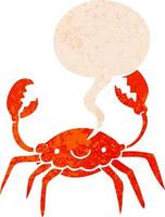 cartoon crab and speech bubble in retro textured style vector