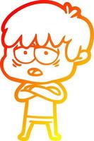 warm gradient line drawing cartoon exhausted boy vector