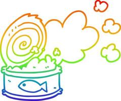 rainbow gradient line drawing cartoon smelly can of fish vector