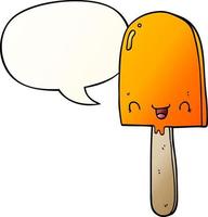 cartoon ice lolly and speech bubble in smooth gradient style vector