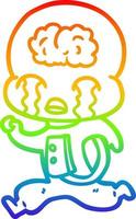 rainbow gradient line drawing cartoon big brain alien crying running vector