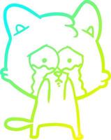 cold gradient line drawing cartoon crying cat vector