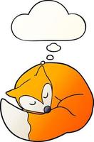 cartoon sleeping fox and thought bubble in smooth gradient style vector