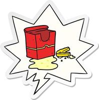 cartoon empty box of fries and speech bubble sticker vector