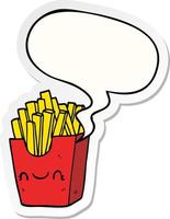 cartoon fries in box and speech bubble sticker vector