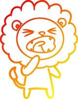 warm gradient line drawing cartoon angry lion vector