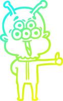 cold gradient line drawing happy cartoon alien vector