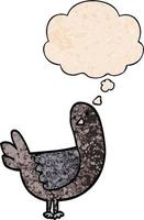 cartoon pigeon and thought bubble in grunge texture pattern style vector