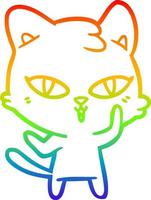 gato de dibujos animados de dibujo de línea de gradiente de arco iris vector