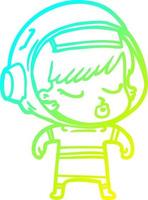 cold gradient line drawing cartoon pretty astronaut girl vector