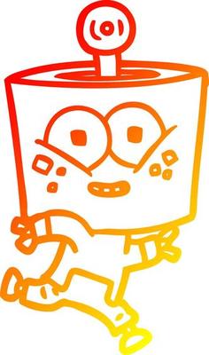 warm gradient line drawing happy cartoon robot running