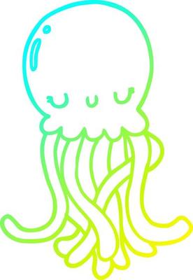 cold gradient line drawing cute cartoon jellyfish