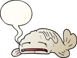 cartoon sad old fish and speech bubble in smooth gradient style vector