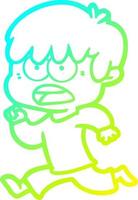 cold gradient line drawing worried cartoon boy vector