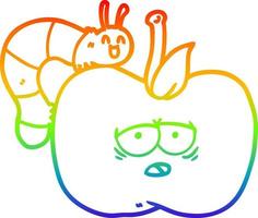 rainbow gradient line drawing cartoon apple and bug vector