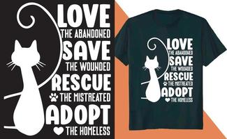 amor salvar rescate adoptar diseño de camiseta de gato vector