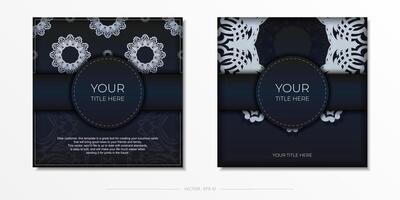 Dark blue postcard template with white Indian ornaments. Elegant and classic vector elements ready for print and typography.