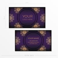 Purple Business Cards Template. Decorative business card ornaments, oriental pattern, illustration. vector