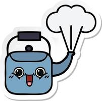 sticker of a cute cartoon steaming kettle vector