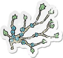 retro distressed sticker of a cartoon flowering branch vector