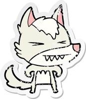 distressed sticker of a angry wolf cartoon vector