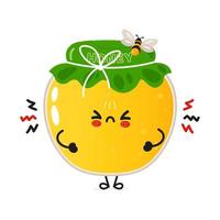 Cute angry jar of honey character. Vector hand drawn cartoon kawaii character illustration icon. Isolated on white background. Sad jar of honey character concept