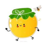 Cute funny running jar of honey. Vector hand drawn cartoon kawaii character illustration icon. Isolated on white background. Run jar of honey concept