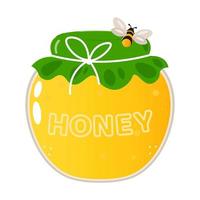 Cute funny jar of honey character. Vector hand drawn cartoon kawaii character illustration icon. Isolated on white background. Jar of honey character concept