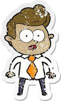 distressed sticker of a cartoon staring man vector