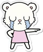 sticker of a crying polar bear in dress pointing vector