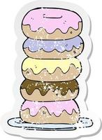 retro distressed sticker of a cartoon plate of donuts vector