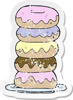 retro distressed sticker of a cartoon plate of donuts vector